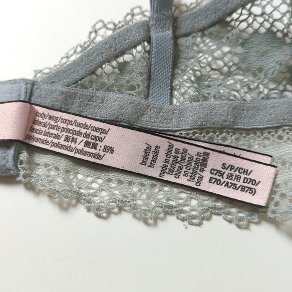 Victoria's Secret Semi Sheer Floral Lace & Mesh Unlined Bralette Dusty Blue S - Picture 12 of 12